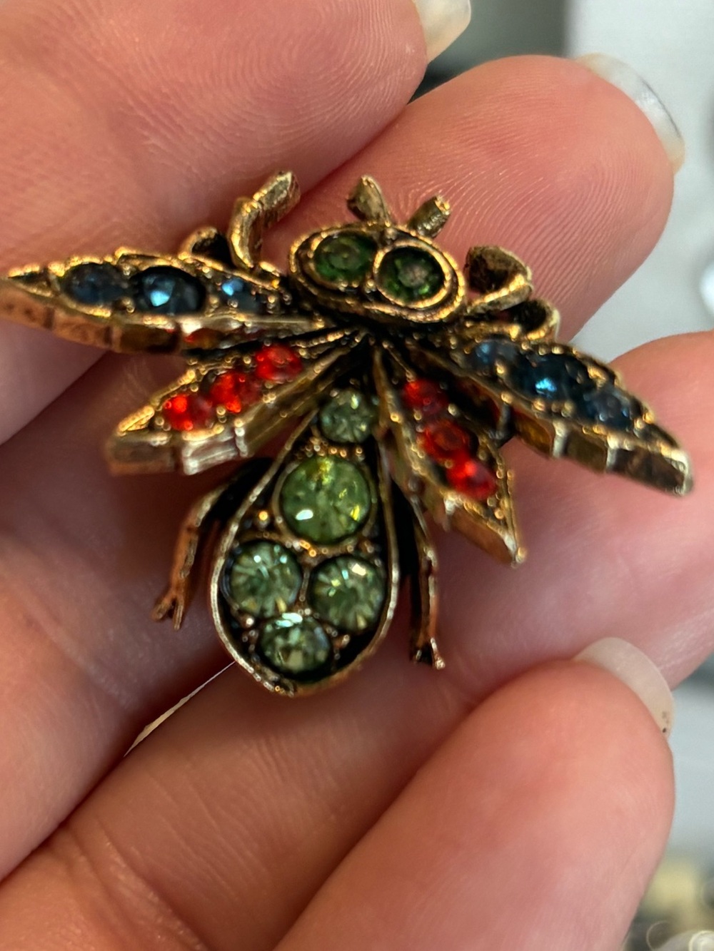 Vintage Rhinestone Fly Brooch with Uranium Glass Accent